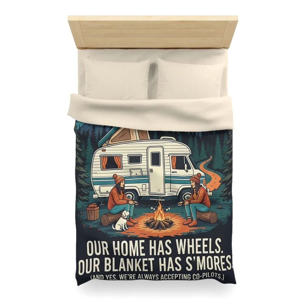 Duvet Cover — "Our Home Has Wheels, Our Blanket Has S'mores" Camping Bedding