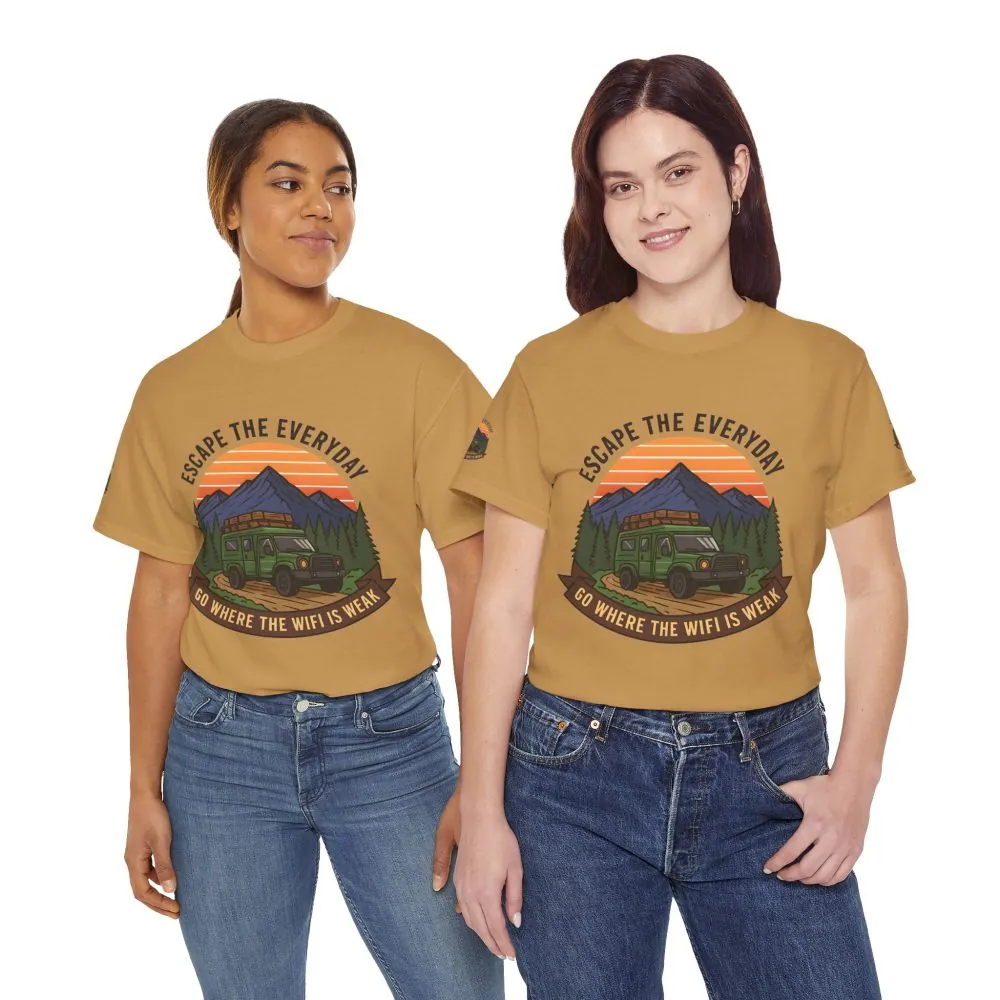 Unisex Heavy Cotton Tee — "Go Where the WiFi Is Weak" Adventure Shirt