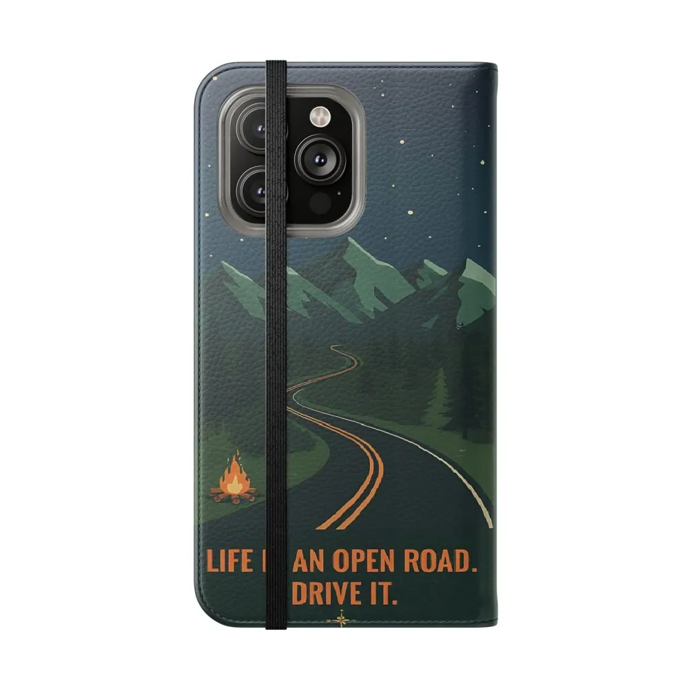 17541758389132252440_2048.jpeg Flip Phone Case — "Roam More Worry Less - Life Is An Open Road" Phone Wallet