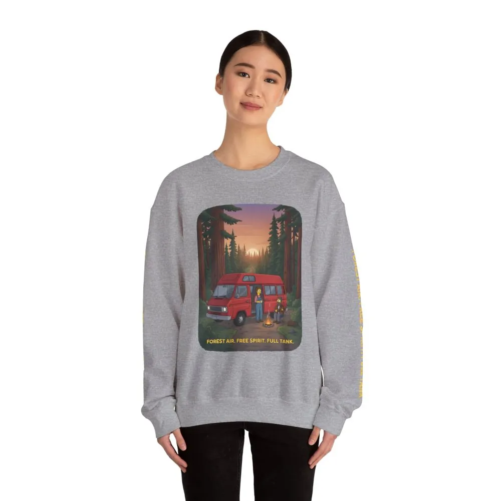 Unisex Heavy Blend™ Crewneck Sweatshirt — "Forest Air Free Spirit Full Tank" Design Sitcom-Line