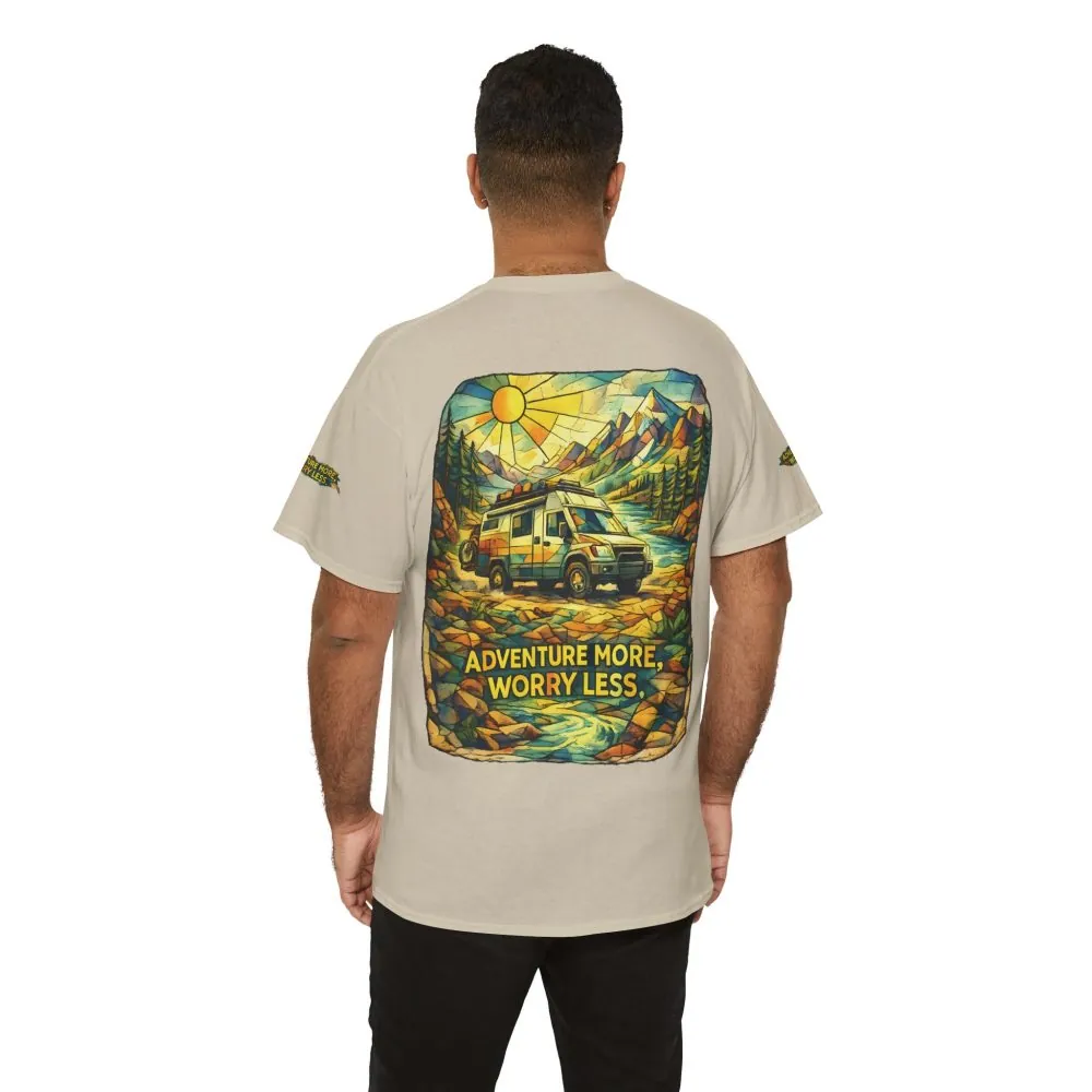 Unisex Heavy Cotton Tee — "Adventure More Worry Less" Design Cubic-Line
