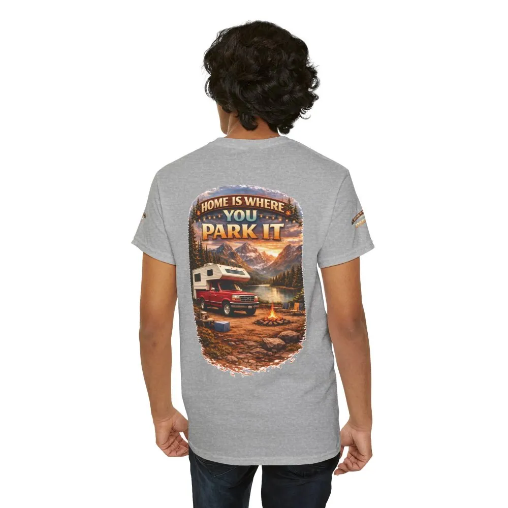 Unisex Heavy Cotton Tee — "Home Is Where You Park It" Design Scenic-Line