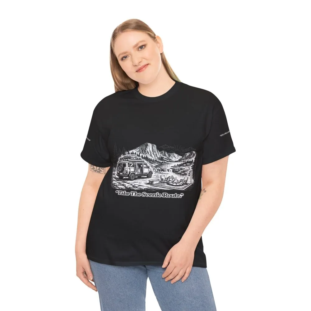Unisex Heavy Cotton Tee — "Take The Scenic Route" Design Minimal-Line
