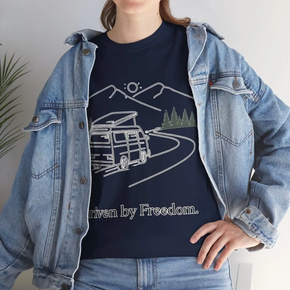 Unisex Heavy Cotton Tee — "Driven By Freedom" Design Minimal-Line