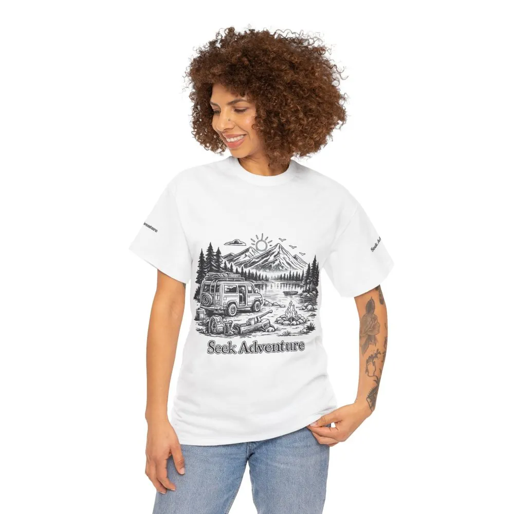 Unisex Heavy Cotton Tee — "Seek Adventure" Design Minimal-Line