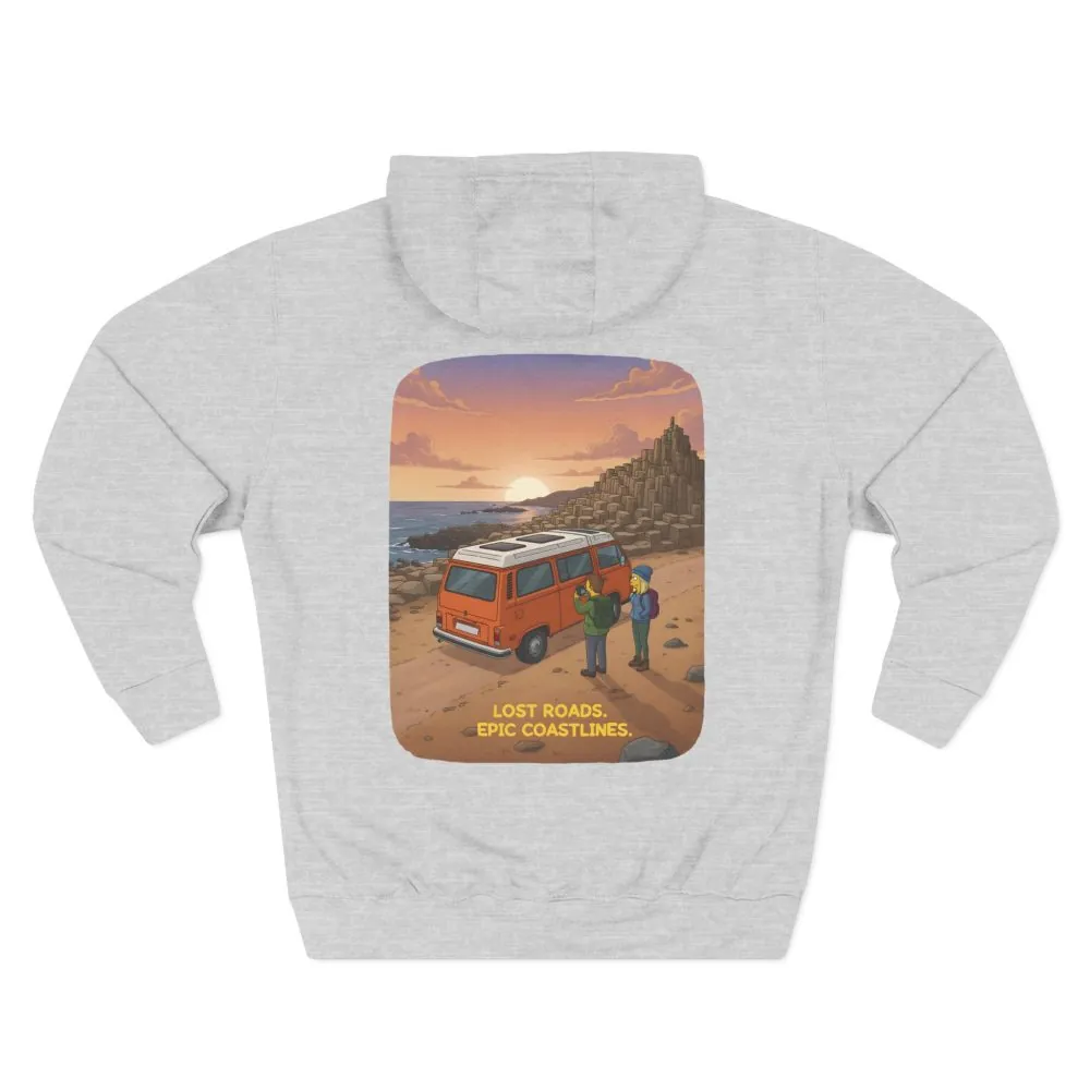 17599915940034933069_2048.jpeg Three-Panel Fleece Hoodie - "Lost Roads Epic Coastlines" Design Sitcom-Line