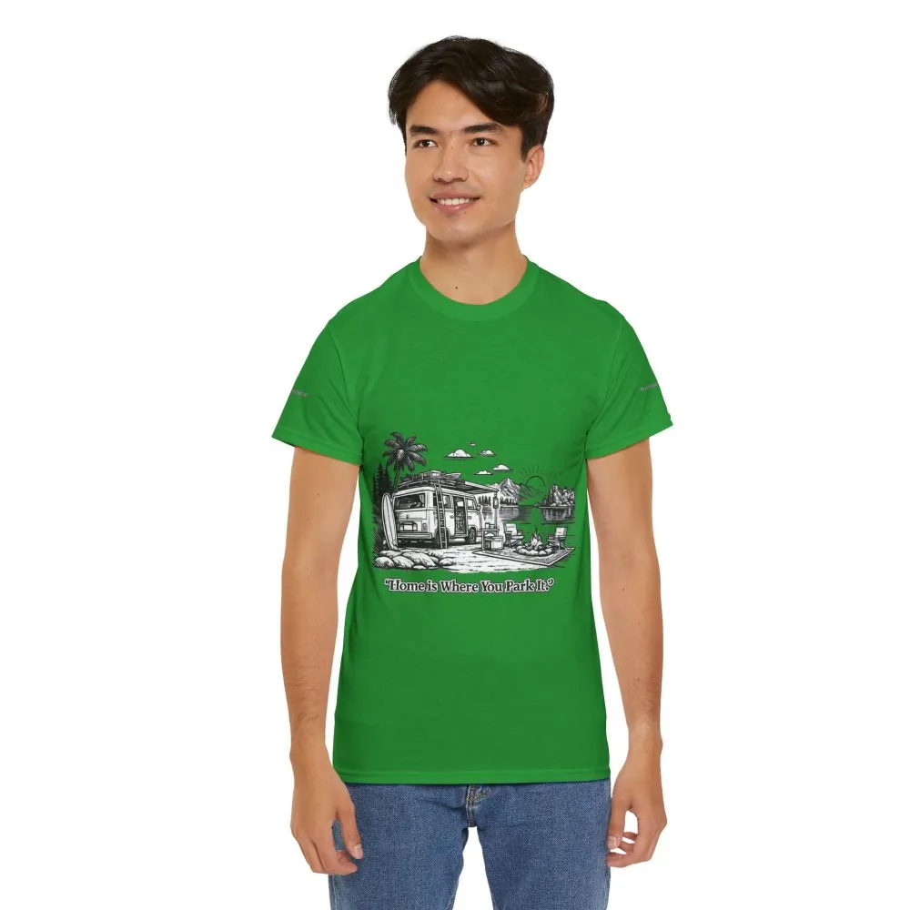 Unisex Heavy Cotton Tee — "Home Is Where You Park It" Design Minimal-Line