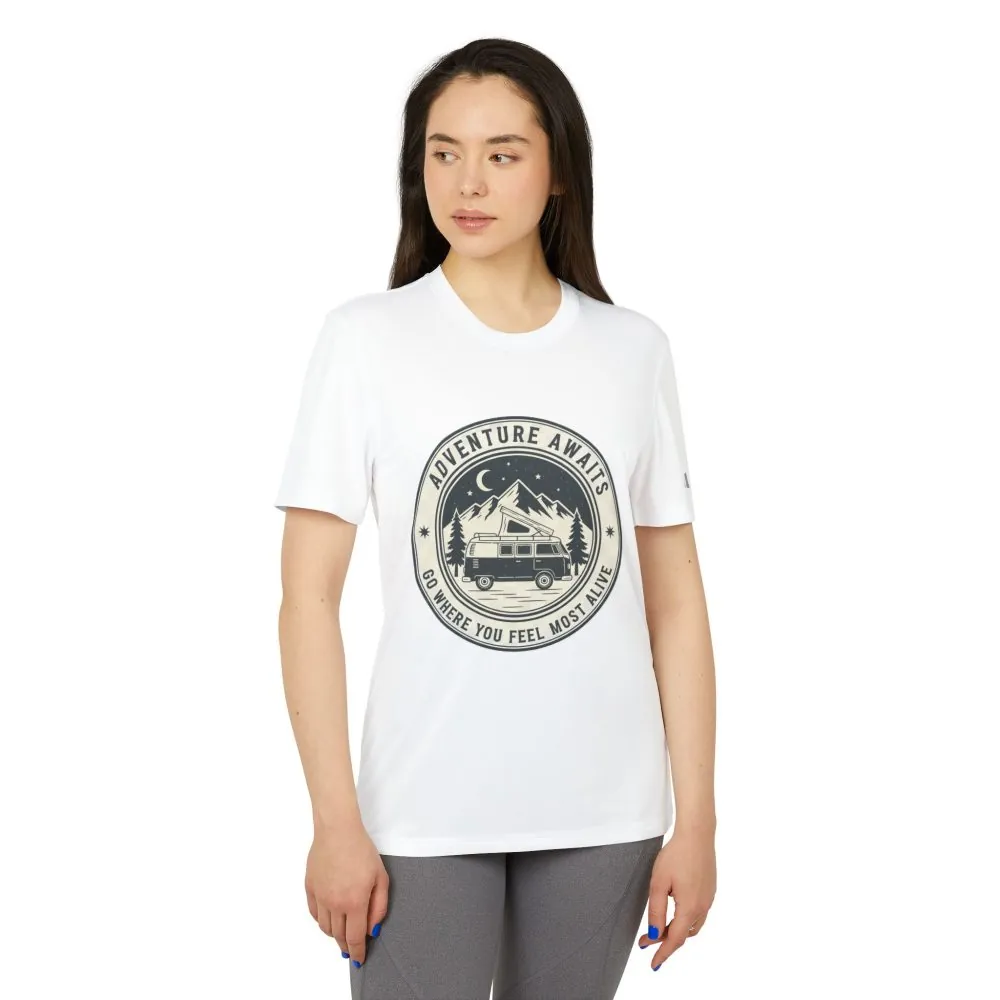 T-Shirt(Adidas) - 'Adventure Awaits-Go Where You Feel Most Alive' (Front + back printed)
