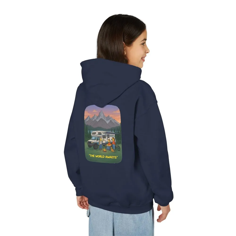 Youth Hoodie(Gildan) – "The World Awaits" (Design Sitcom-Line)