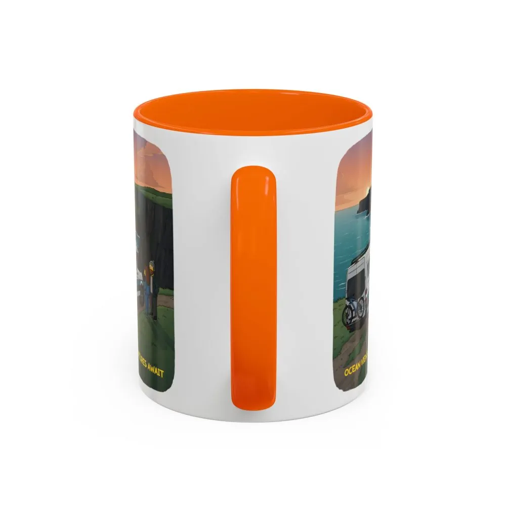 Accent Coffee Mug (11, 15oz) — "Ocean Views-Adventures Awaits" Design Sitcom-Line