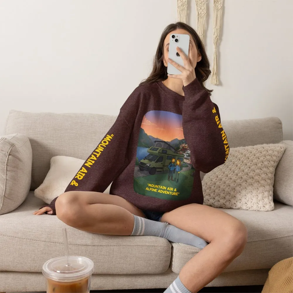 Unisex Heavy Blend™ Crewneck Sweatshirt — "Mountain Air And Alpine Adventure"" Design Sitcom-Line