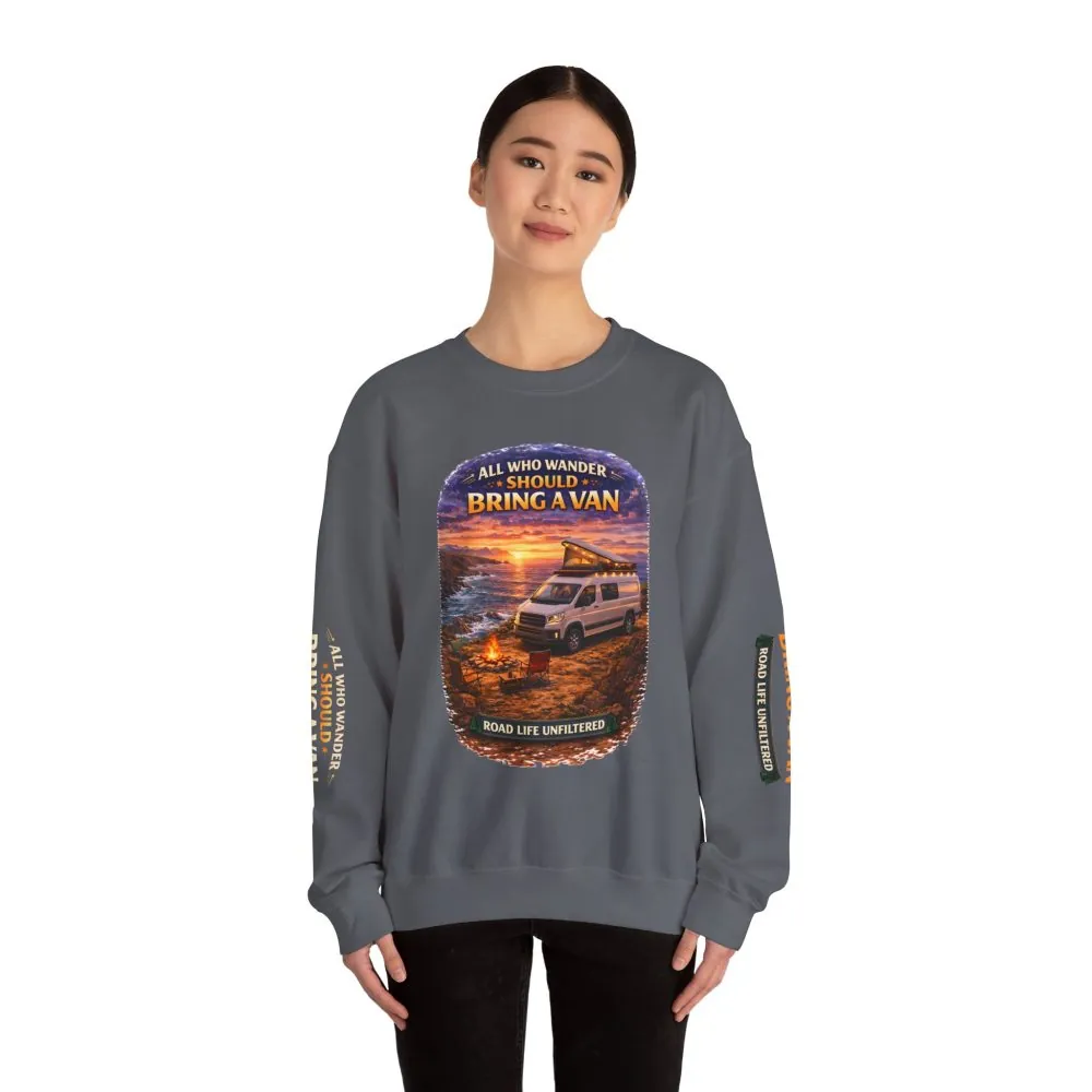 17615004159342687714_2048.jpeg Unisex Heavy Blend™ Crewneck Sweatshirt — "All Who wander Should Bring A Van" Design Scenic-Line