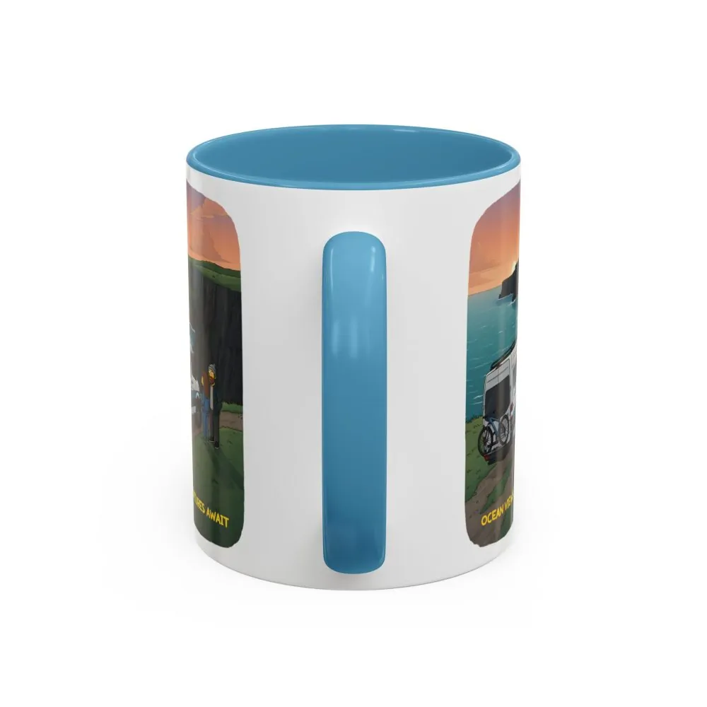 Accent Coffee Mug (11, 15oz) — "Ocean Views-Adventures Awaits" Design Sitcom-Line