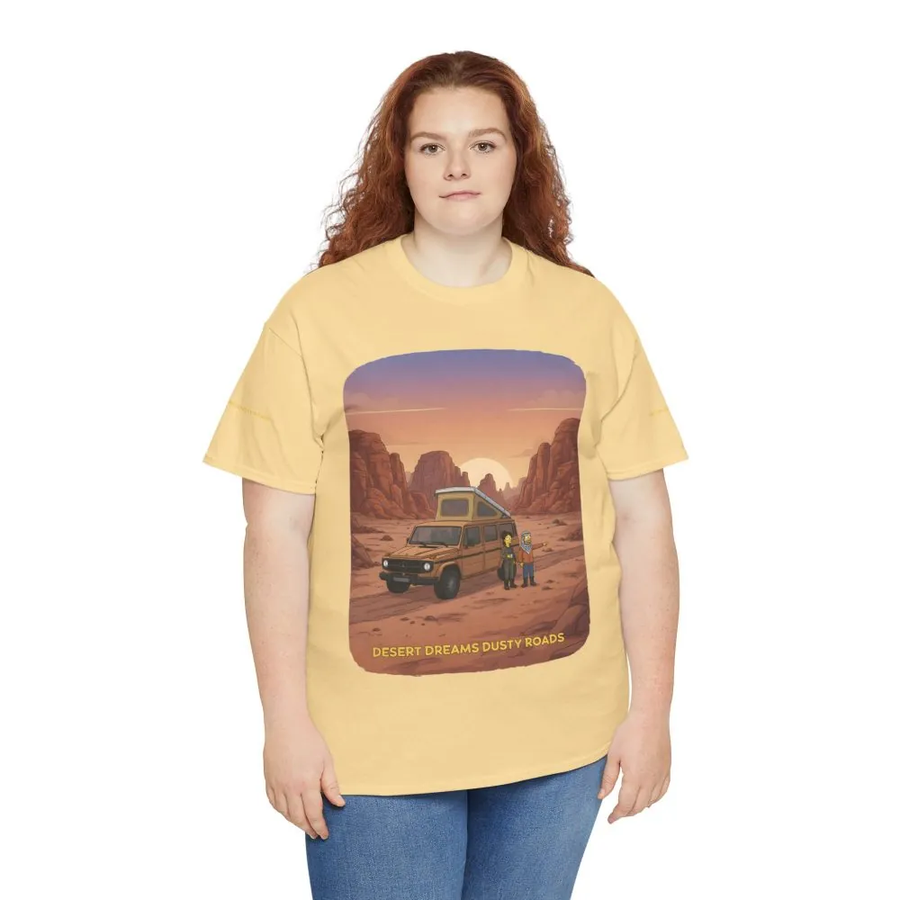 Unisex Heavy Cotton Tee — "Desert Dreams Dusty Roads" Design Sitcom-Line