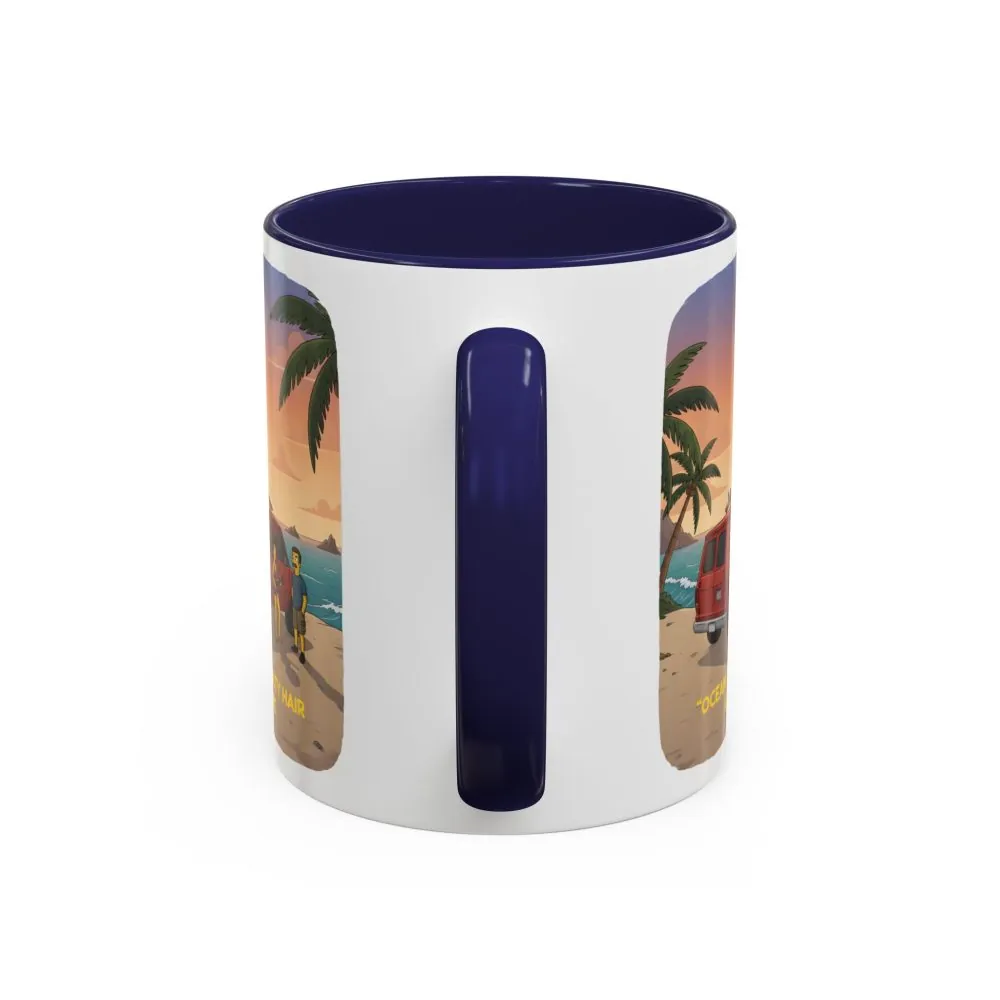 Accent Coffee Mug (11, 15oz) — "Ocean Air Salty Hair Van Life" Design Sitcom-Line