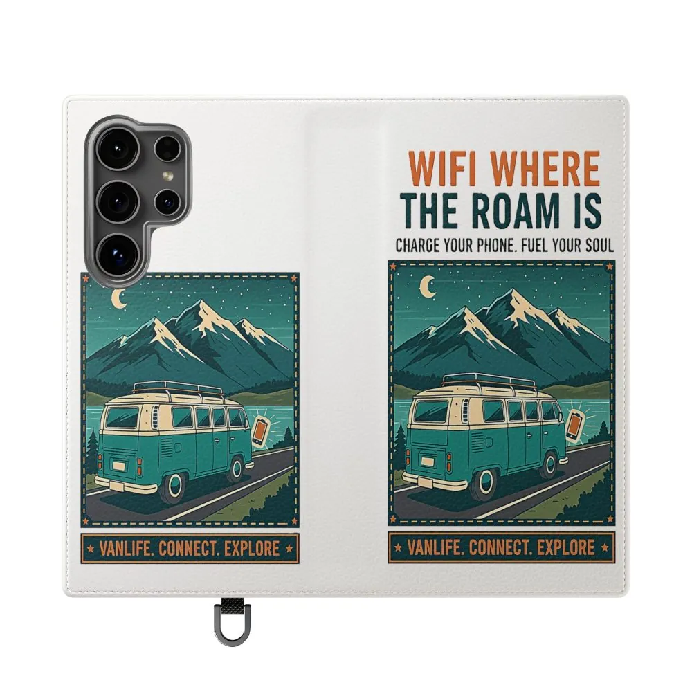 17644797704930193447_2048.jpeg Flip Phone Case — “WiFi Where the Roam Is” Vanlife Wallet Case
