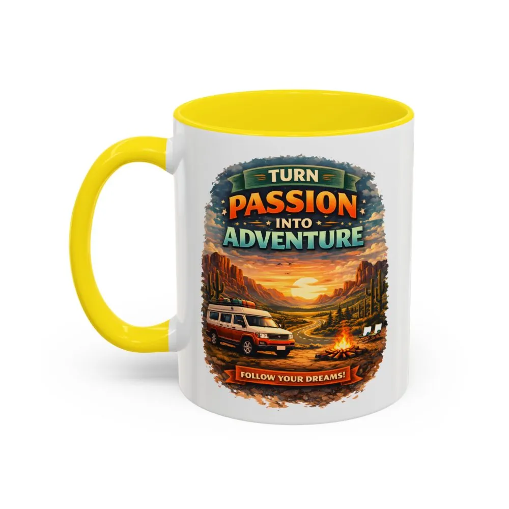 Accent Coffee Mug (11, 15oz) — "Turn Passion Into Adventure" Design Scenic-Line