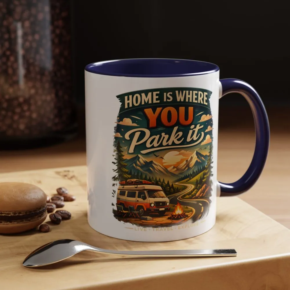 17646295751120284680_2048.jpeg Accent Coffee Mug (11, 15oz) — "Home Is Where You Park It" Design Scenic-Line