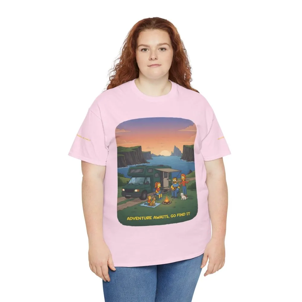 Unisex Heavy Cotton Tee — "Adventure Awaits-Go Find It" Design Sitcom-Line