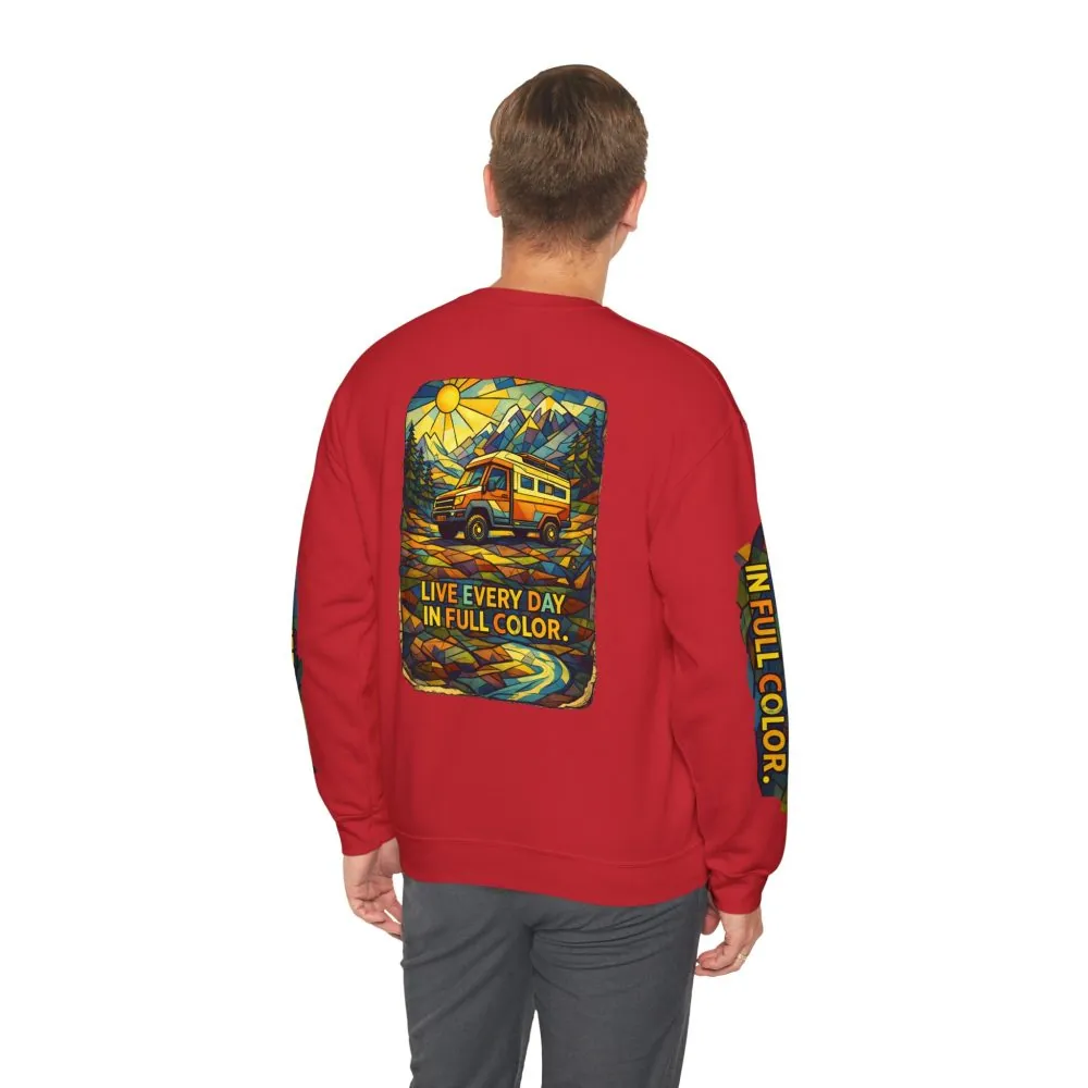 Unisex Heavy Blend™ Crewneck Sweatshirt — "Live Every Day InFull Color" Design Cubic-Line