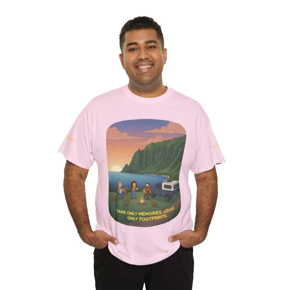 Unisex Heavy Cotton Tee — "Take Only Memories-Leave Only Footprints" Design Sitcom-Line