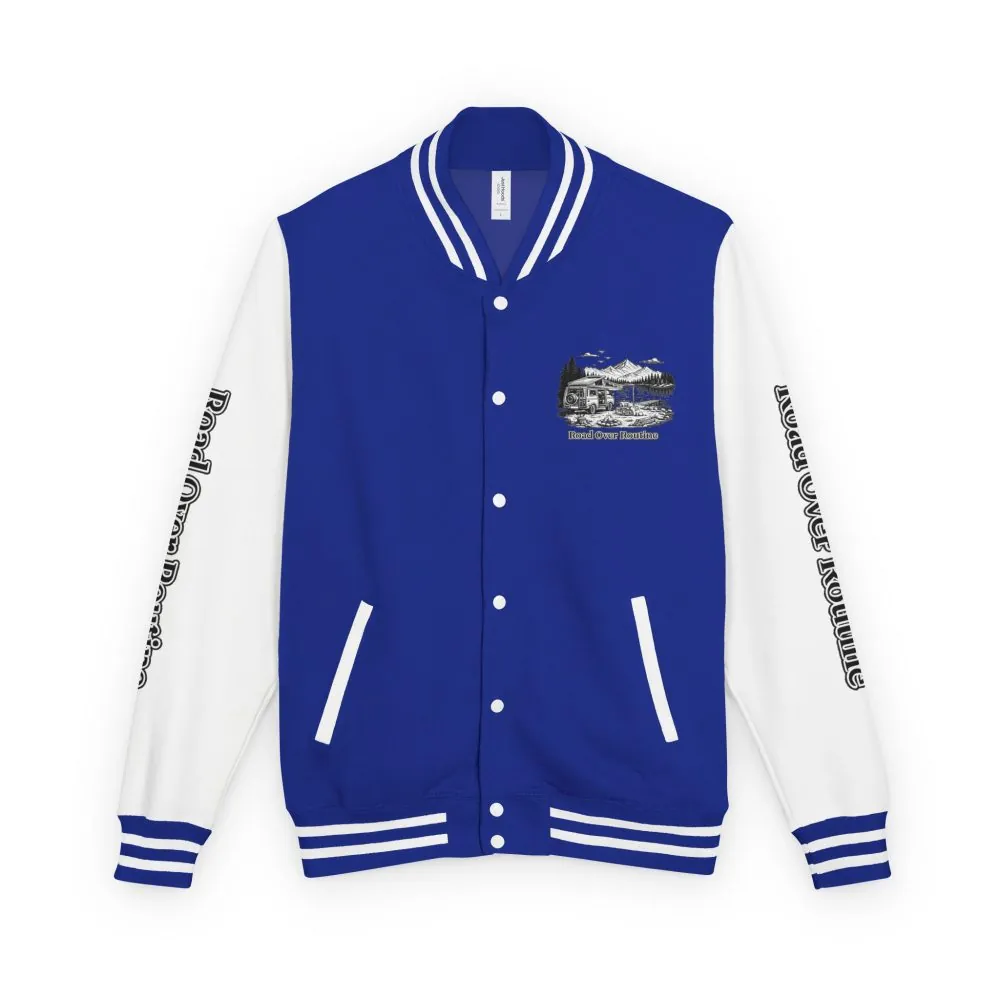 Unisex Heavyweight Letterman Jacket — "Road Over Routine" Travel Varsity Coat