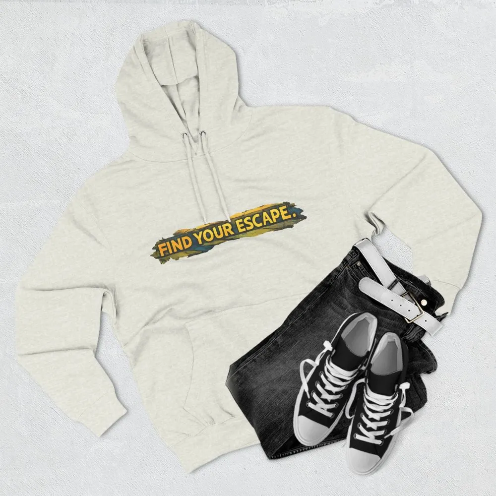 Three-Panel Fleece Hoodie - "Find Your Escape" Design Cubic-Line