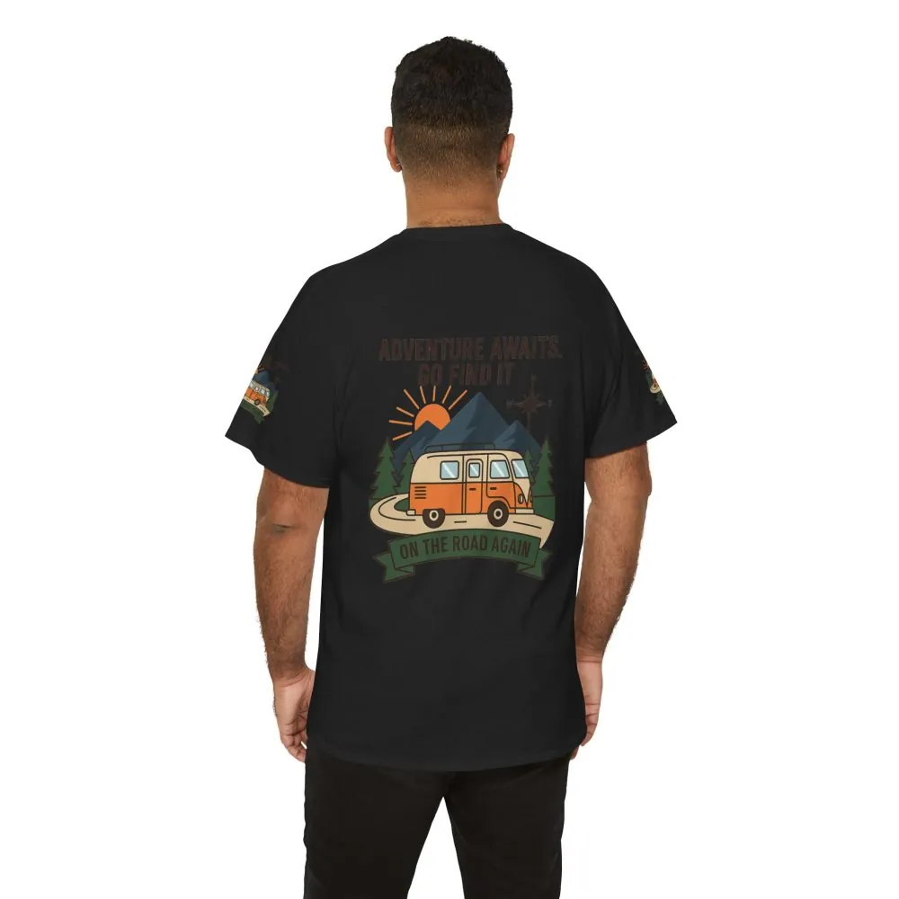 Unisex Heavy Cotton Tee — 'Adventure Awaits. Go Find It' Camper Van T‑Shirt
