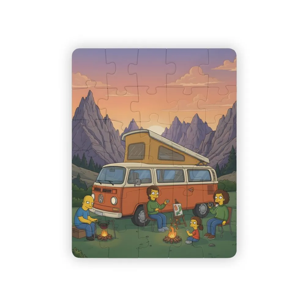 Kids' 30‑Piece Camping Puzzle — Family Camping Van Sunset Scene