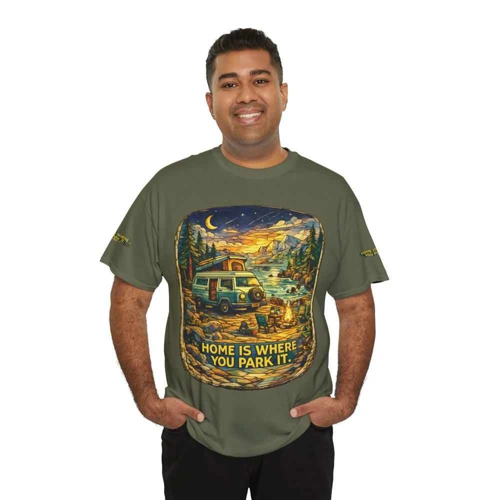 Unisex Heavy Cotton Tee — "Home Is Where You Park It" Design Cubic-Line