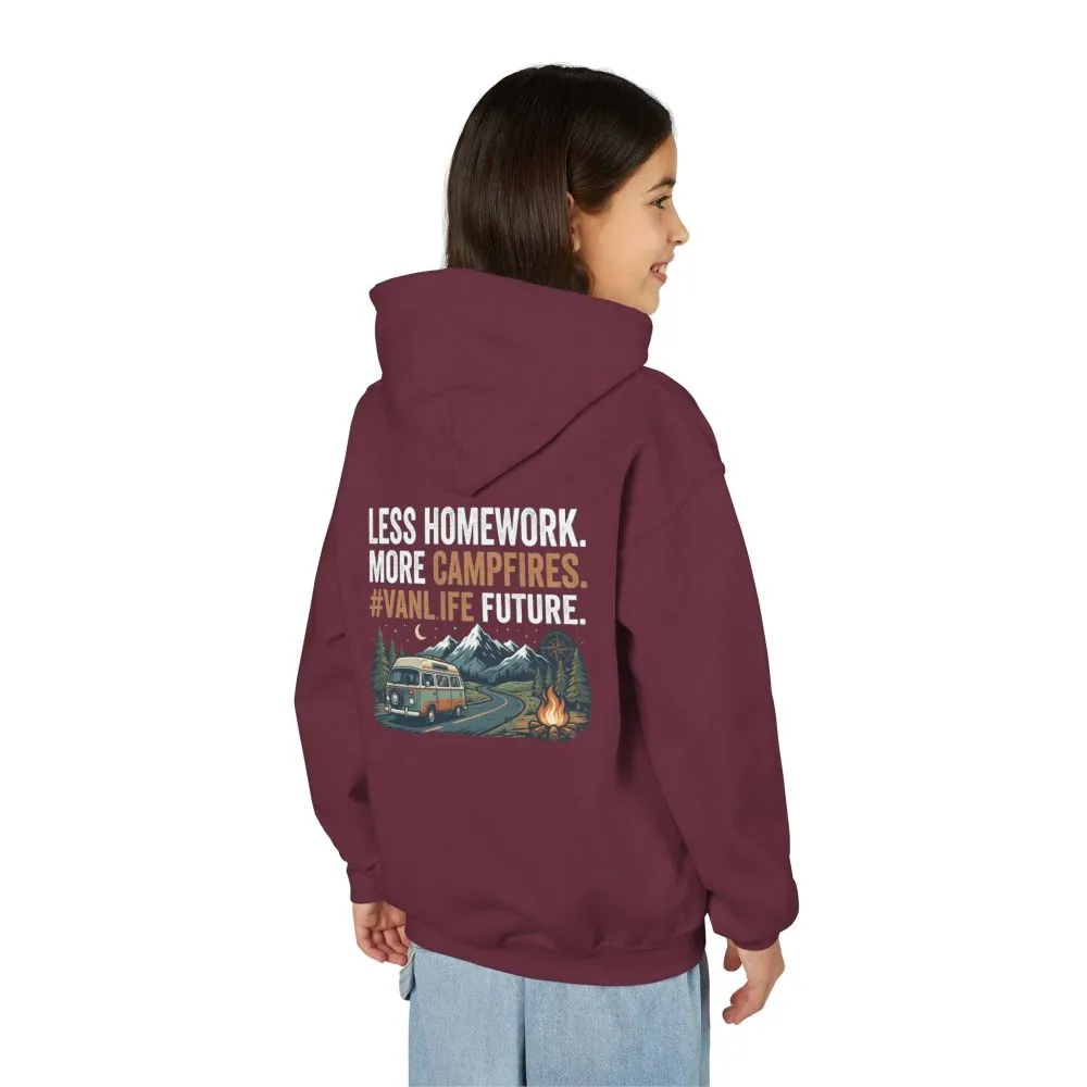 Youth Hoodie(Gildan) – Less Worry, More Campfires #VanLife Adventure Pullover