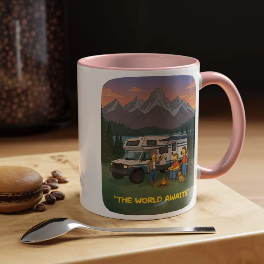 Accent Coffee Mug (11, 15oz) — "The World Awaits" Design Sitcom-Line