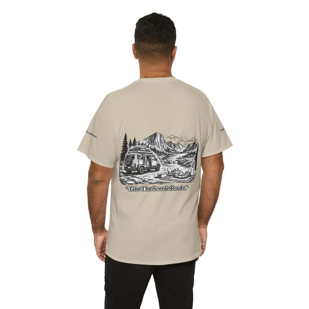 Unisex Heavy Cotton Tee — "Take The Scenic Route" Design Minimal-Line