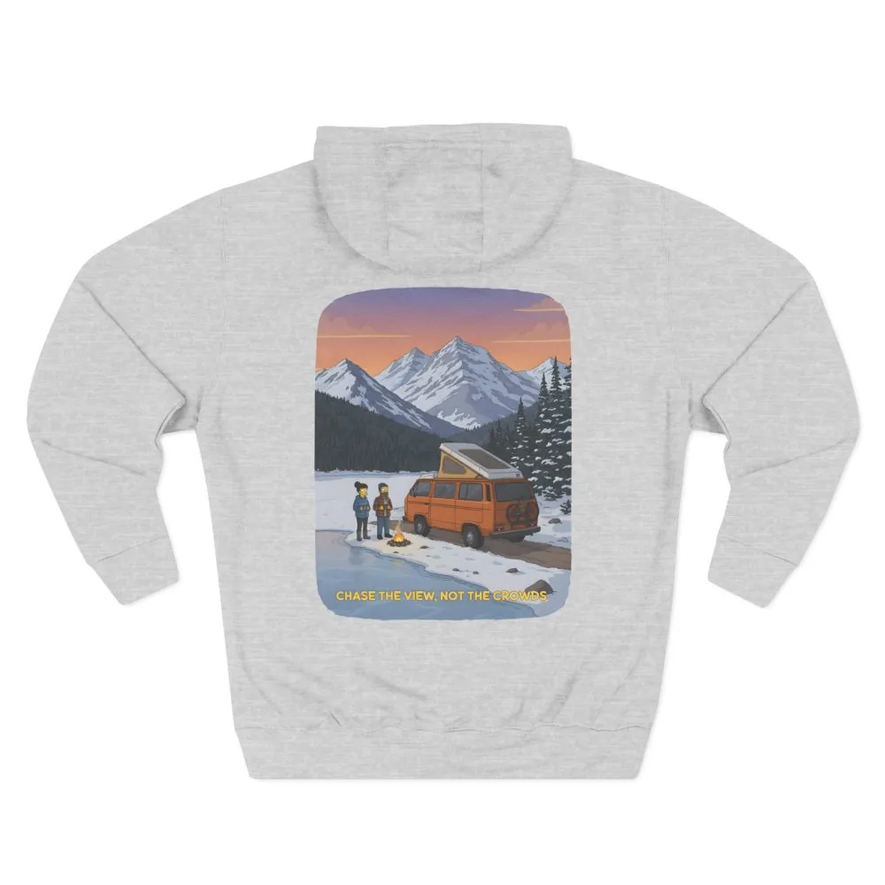 Three-Panel Fleece Hoodie - "Chase The Views-Not The Crowds"" Design Sitcom-Line
