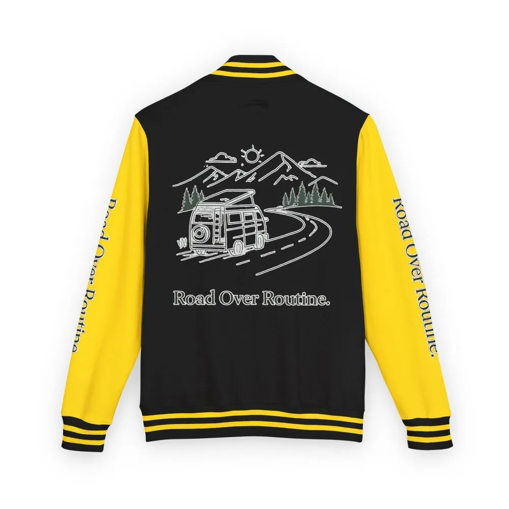Unisex Heavyweight Letterman Jacket — "Road Over Routine" Travel Varsity Coat