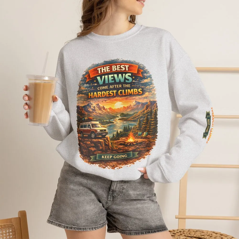 Unisex Heavy Blend™ Crewneck Sweatshirt — "The Best Views" Design Scenic-Line