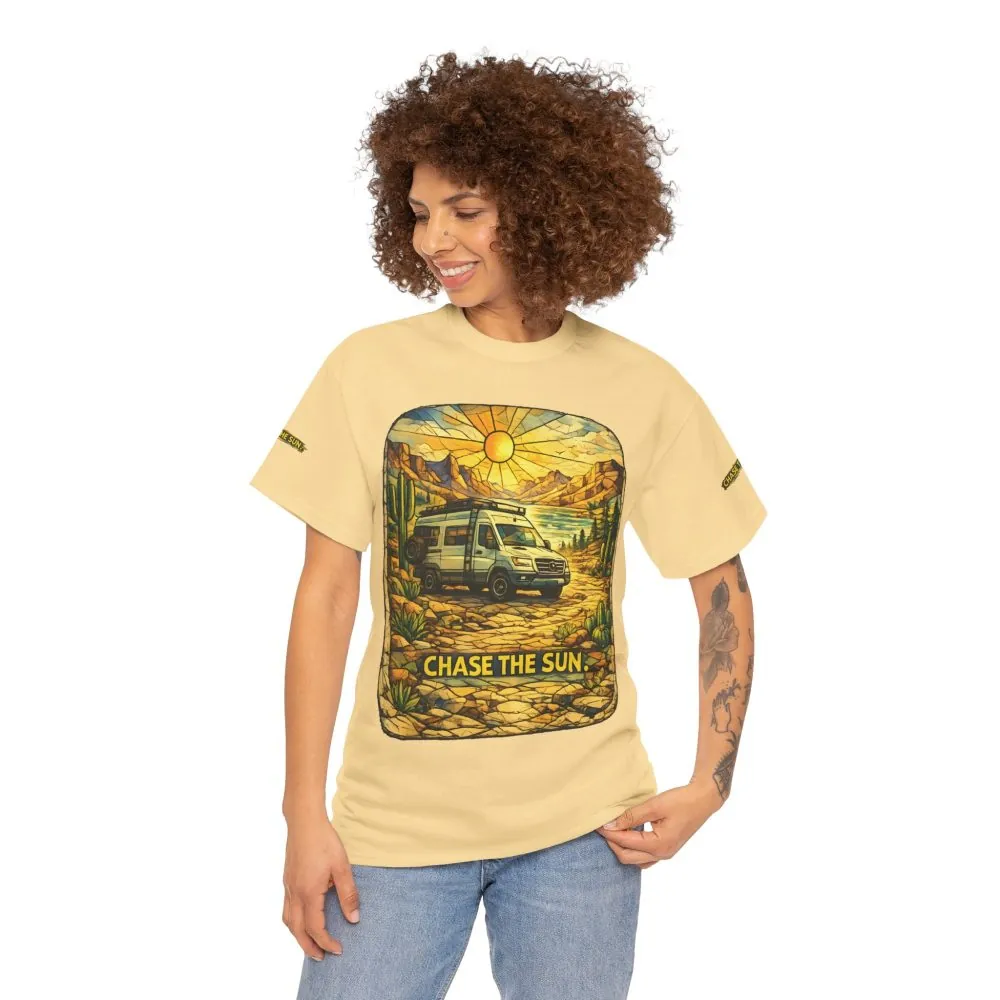 Unisex Heavy Cotton Tee — "Chase The Sun" Design Cubic-Line