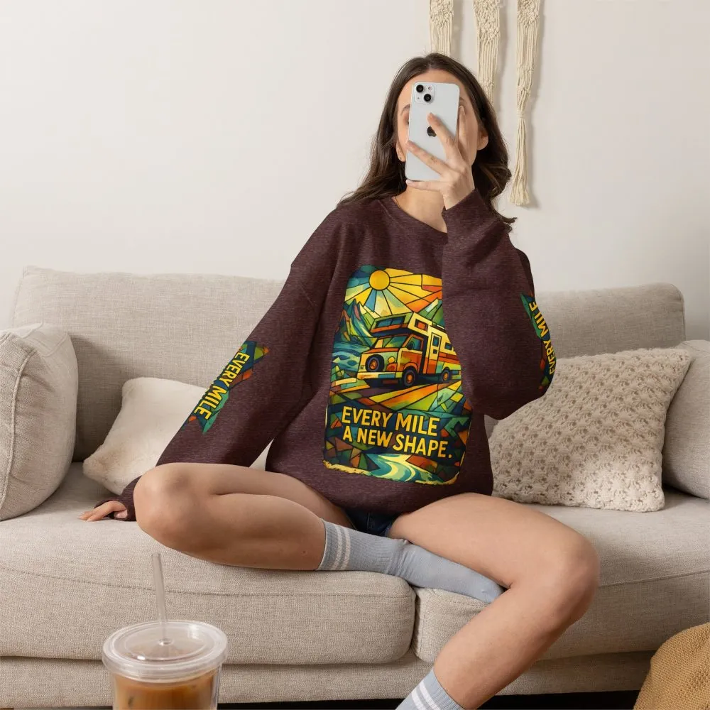 17731145414060061453_2048.jpeg Unisex Heavy Blend™ Crewneck Sweatshirt — "Every Mile A New Shape" Design Cubic-Line