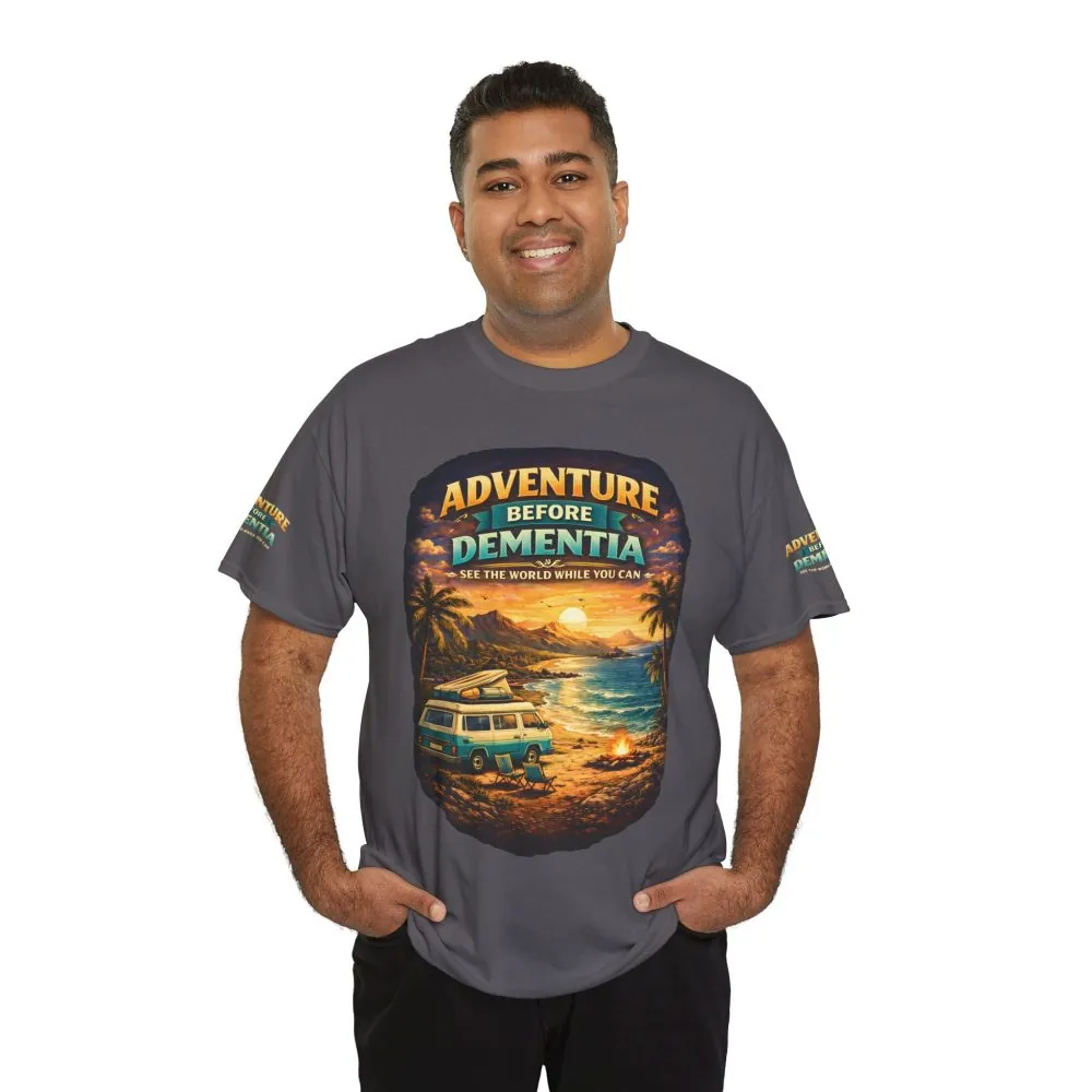 Unisex Heavy Cotton Tee — "Adventure Before Dementia" Design Scenic-Line
