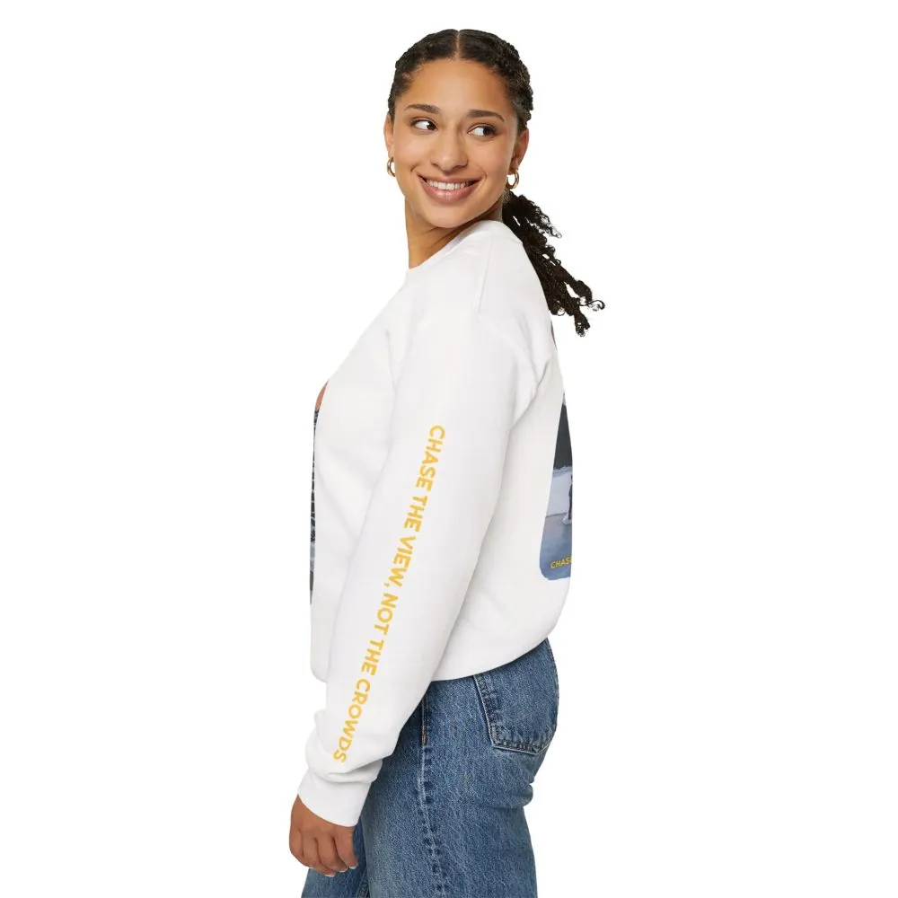 Unisex Heavy Blend™ Crewneck Sweatshirt — "Chase The Views-Not The Crowds"" Design Sitcom-Line