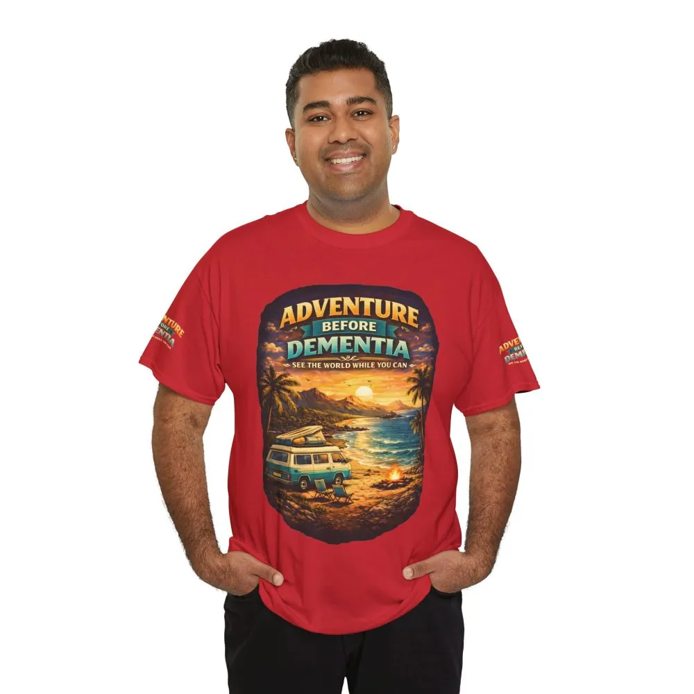 Unisex Heavy Cotton Tee — "Adventure Before Dementia" Design Scenic-Line