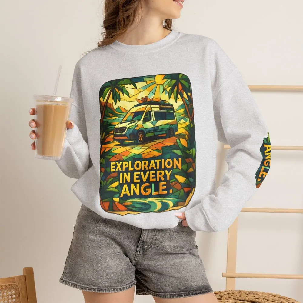 Unisex Heavy Blend™ Crewneck Sweatshirt — "Exploration In Every Angle" Design Cubic-Line
