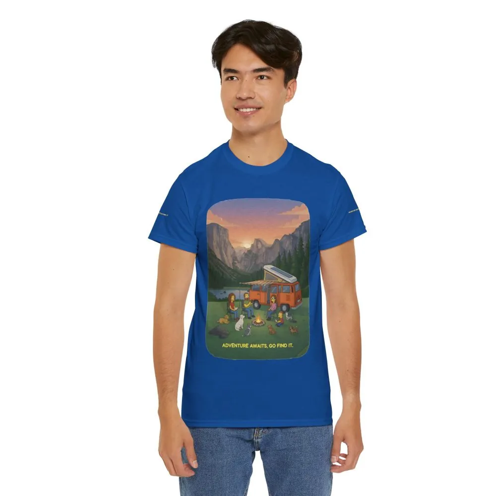 Unisex Heavy Cotton Tee — "Adventure Awaits-Go Find It" Design Sitcom-Line