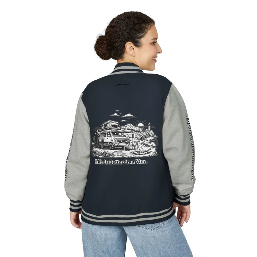 Unisex Heavyweight Letterman Jacket — "Life Is Better In A Van" Travel Varsity Coat