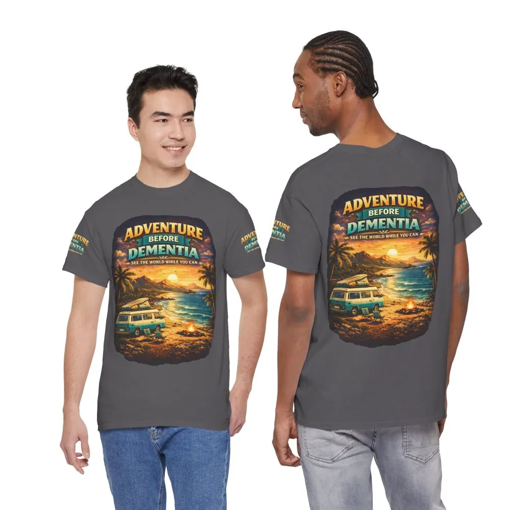 Unisex Heavy Cotton Tee — "Adventure Before Dementia" Design Scenic-Line