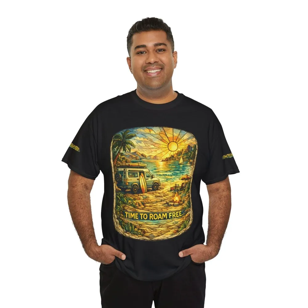 17772102255533986252_2048.jpeg Unisex Heavy Cotton Tee — "Time To Roam Free" Design Cubic-Line
