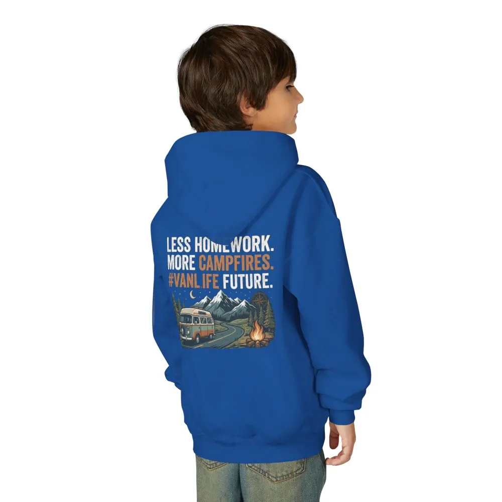 Youth Hoodie(Gildan) – Less Worry, More Campfires #VanLife Adventure Pullover