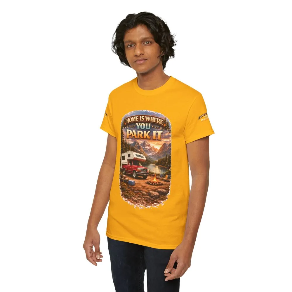 Unisex Heavy Cotton Tee — "Home Is Where You Park It" Design Scenic-Line
