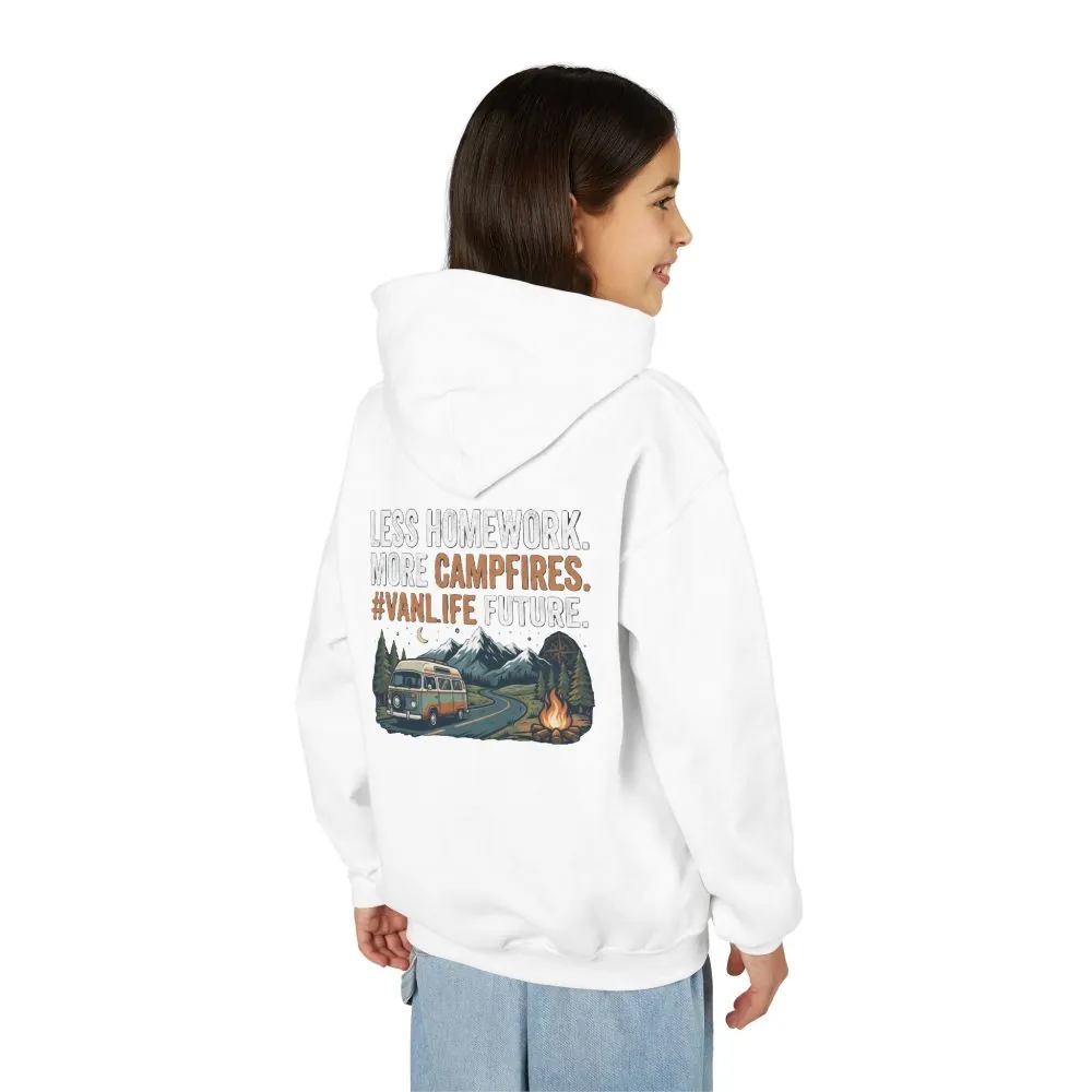 Youth Hoodie(Gildan) – Less Worry, More Campfires #VanLife Adventure Pullover