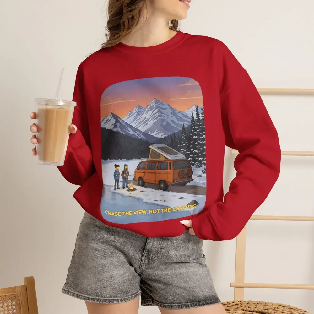 Unisex Heavy Blend™ Crewneck Sweatshirt — "Chase The Views-Not The Crowds"" Design Sitcom-Line